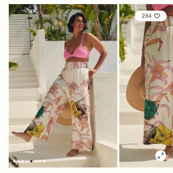 Anthropologie Pia Binazzi Graphic Floral Marine Life Wide Leg Palazzo Pants - Picture 3 of 10